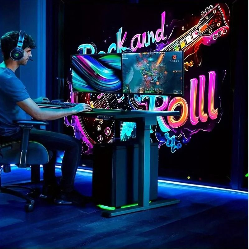 Neon Electric Guitar Rock Theme Tapestry 3