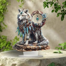 majestic white wolf dream catcher acrylic desk decor