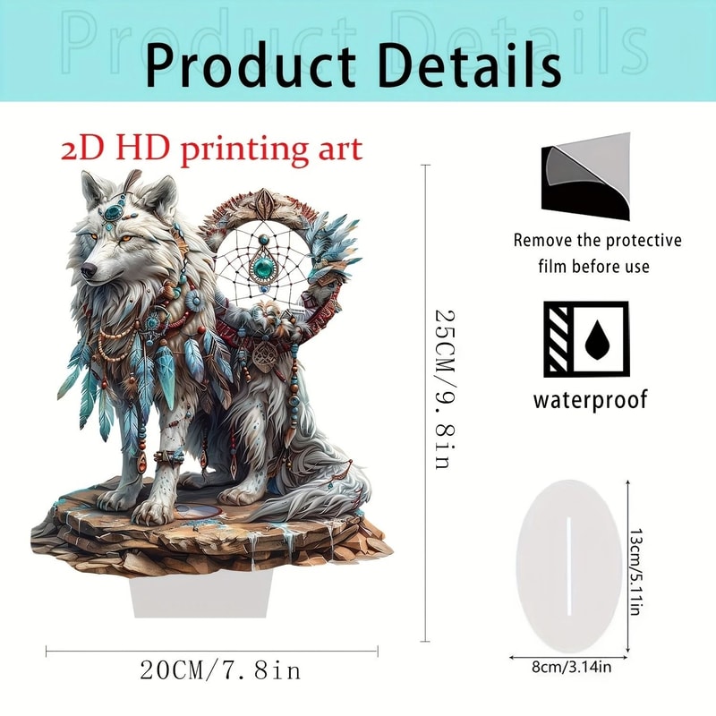 Majestic White Wolf Dream Catcher Acrylic Desk Decor 5