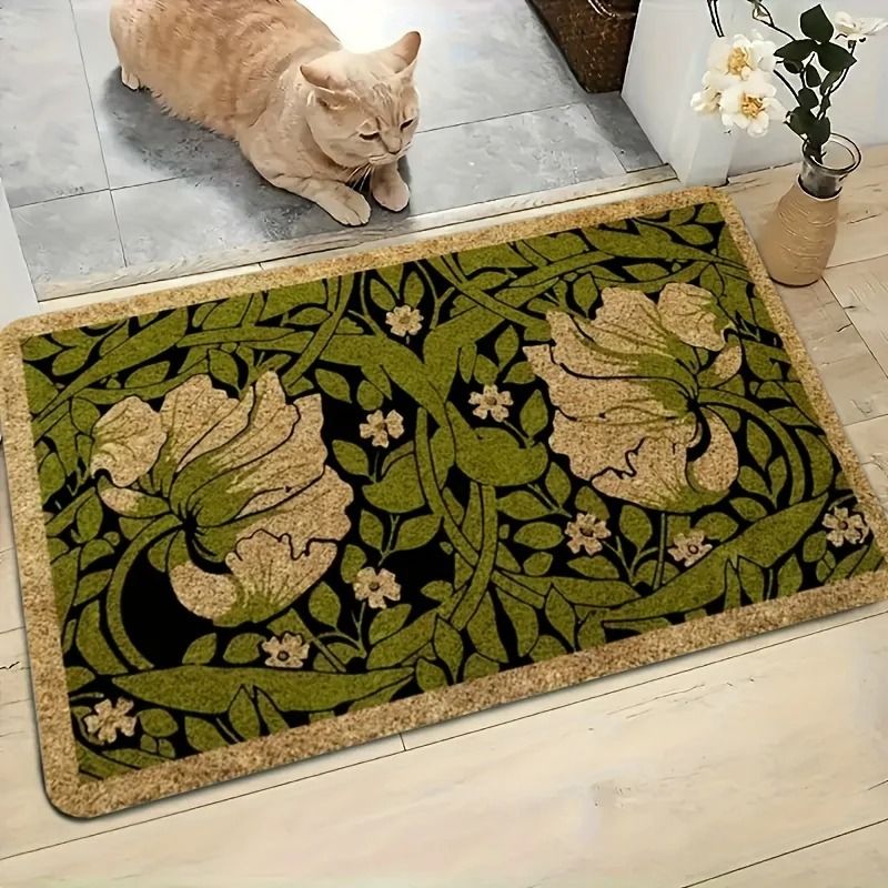 Green Welcome Floral Botanical Doormat 0