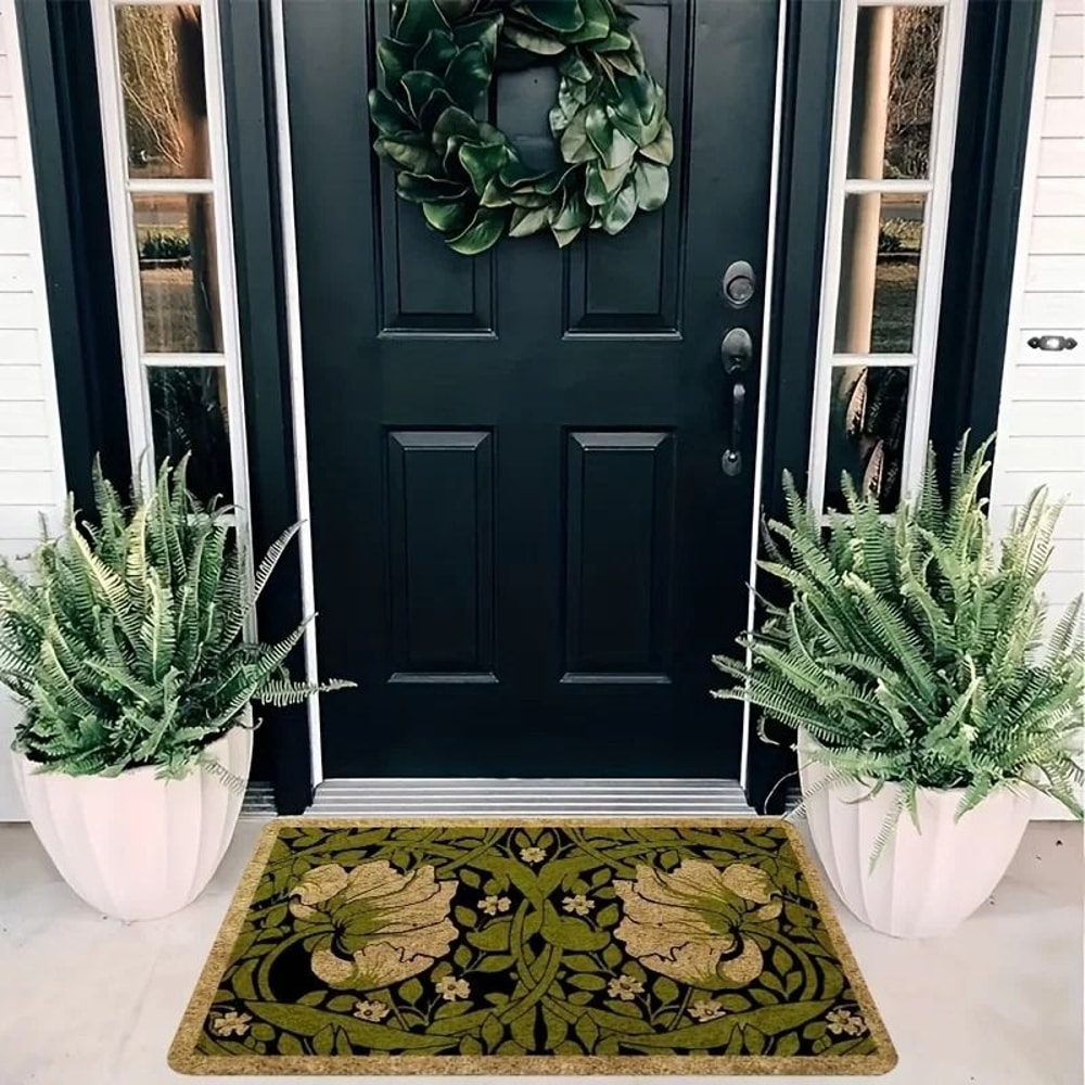 Green Welcome Floral Botanical Doormat 1