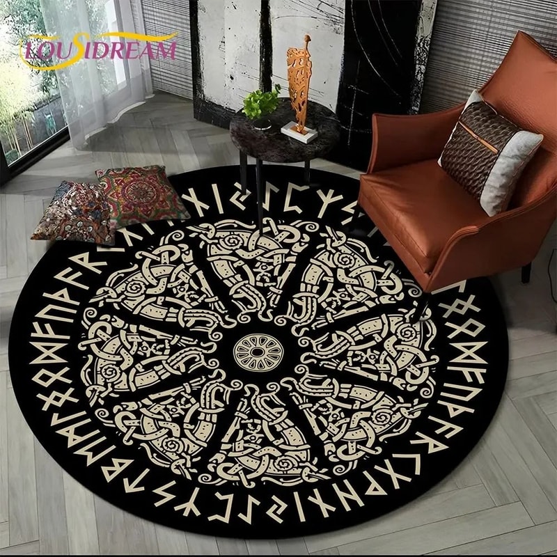 Viking Yggdrasil Valknut Round Area Rug 13