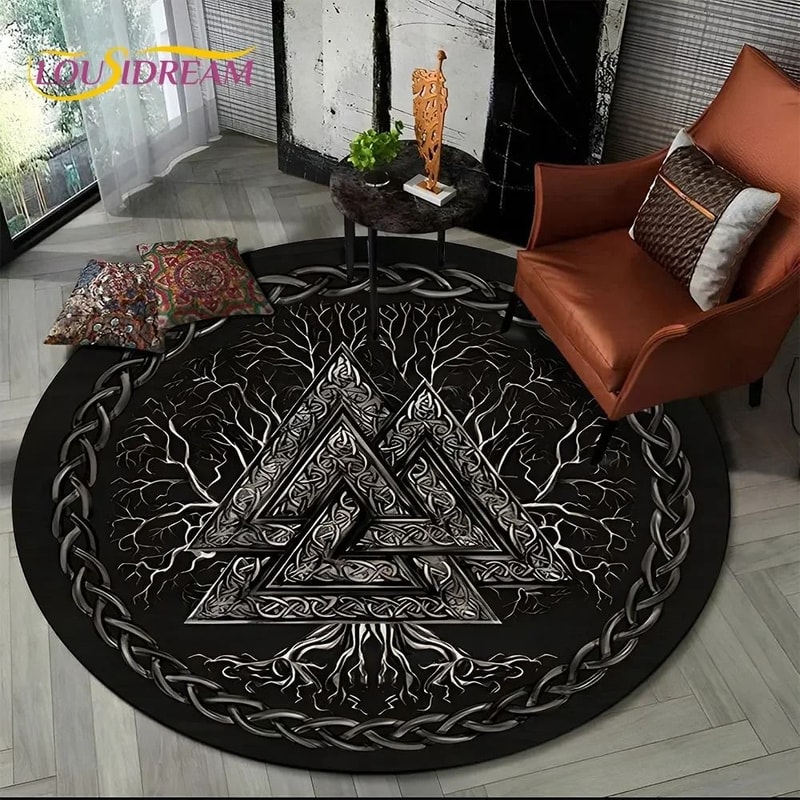 Viking Yggdrasil Valknut Round Area Rug 4