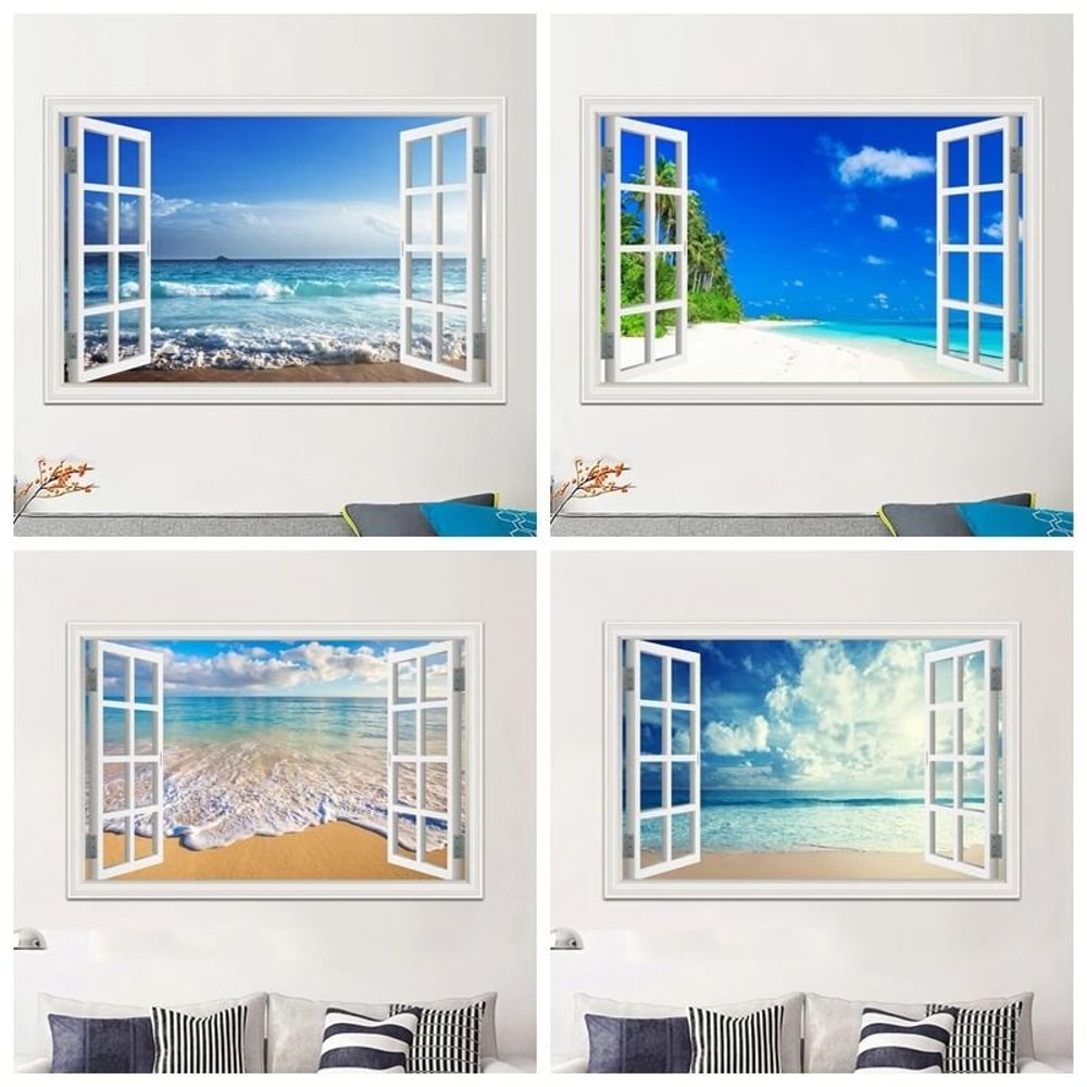 3D Ocean View Window To Paradise Wall Sticker 0