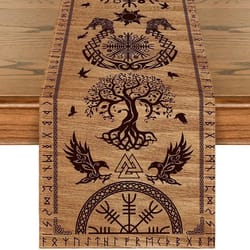 vintage viking "helmet of awe" linen table runner