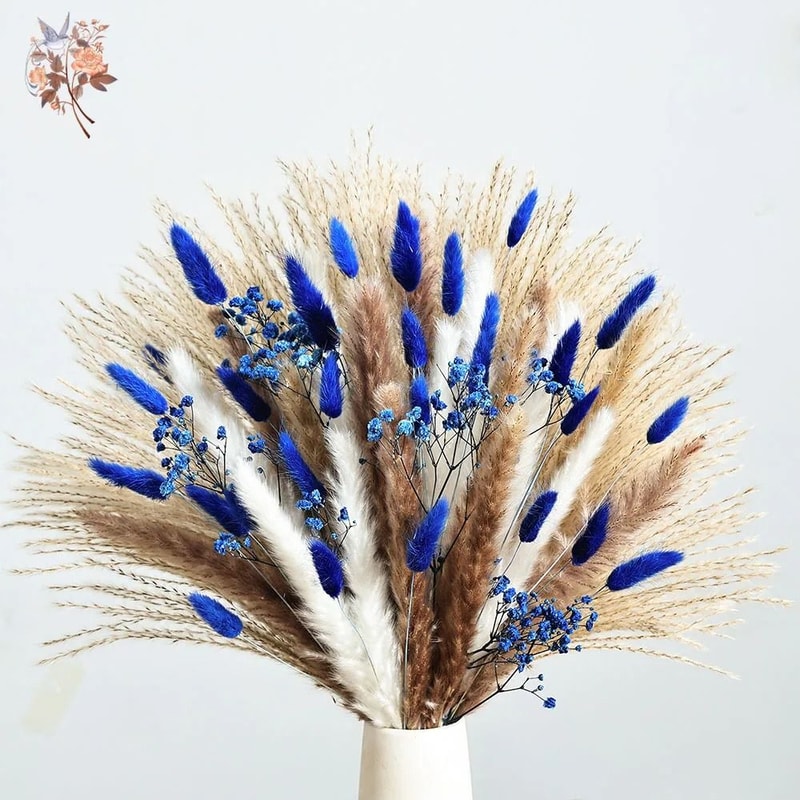 70Stem Blue Rabbit Tail Dried Pampas Bouquet 3