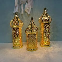 moroccan golden hollow iron led lantern