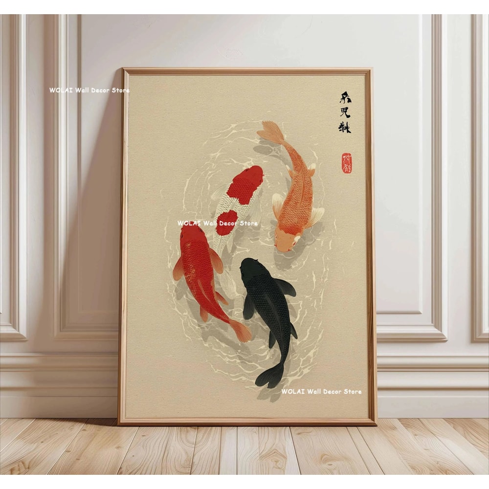 Retro Japanese Forest Koi Zen Canvas Art 2