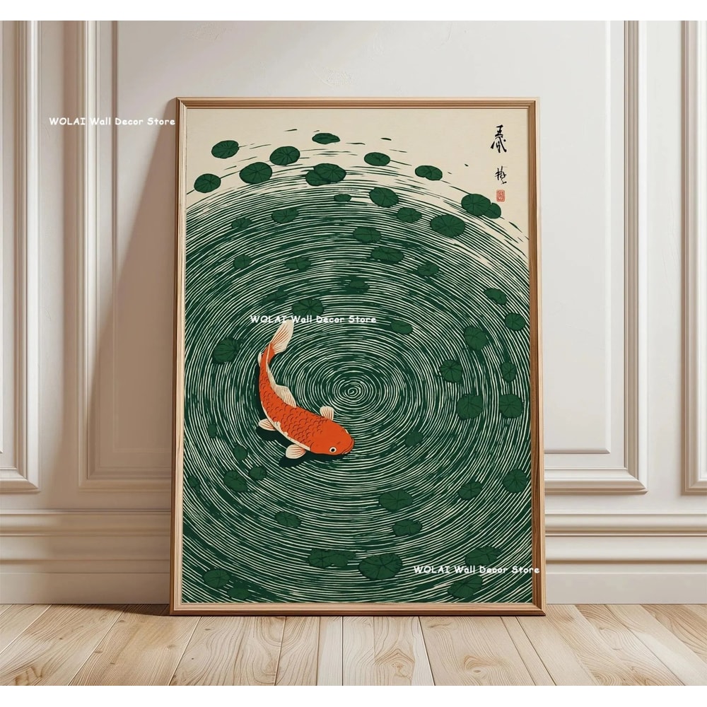 Retro Japanese Forest Koi Zen Canvas Art 15