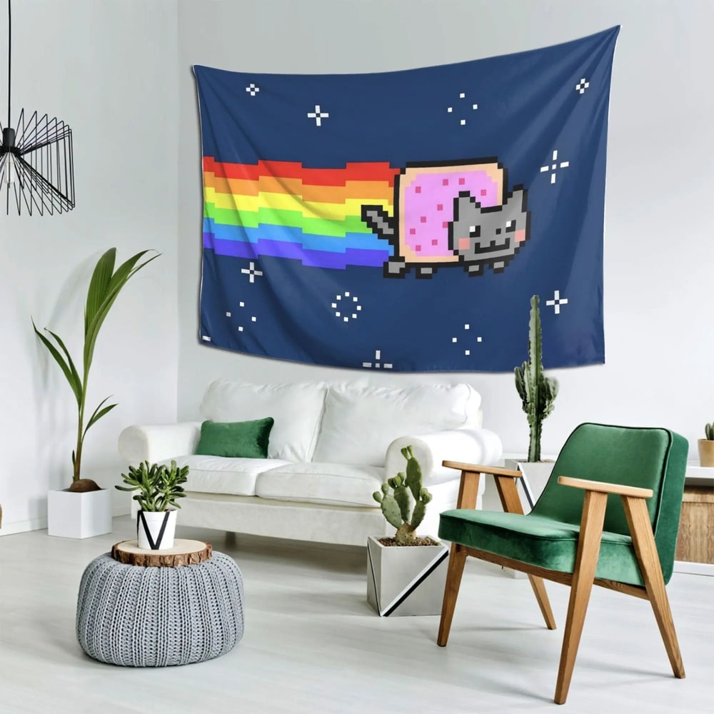 Nyan Cat Pixel Art Tapestry HighDefinition Retro 2D Print For Modern Gaming Living Sanctuaries 3