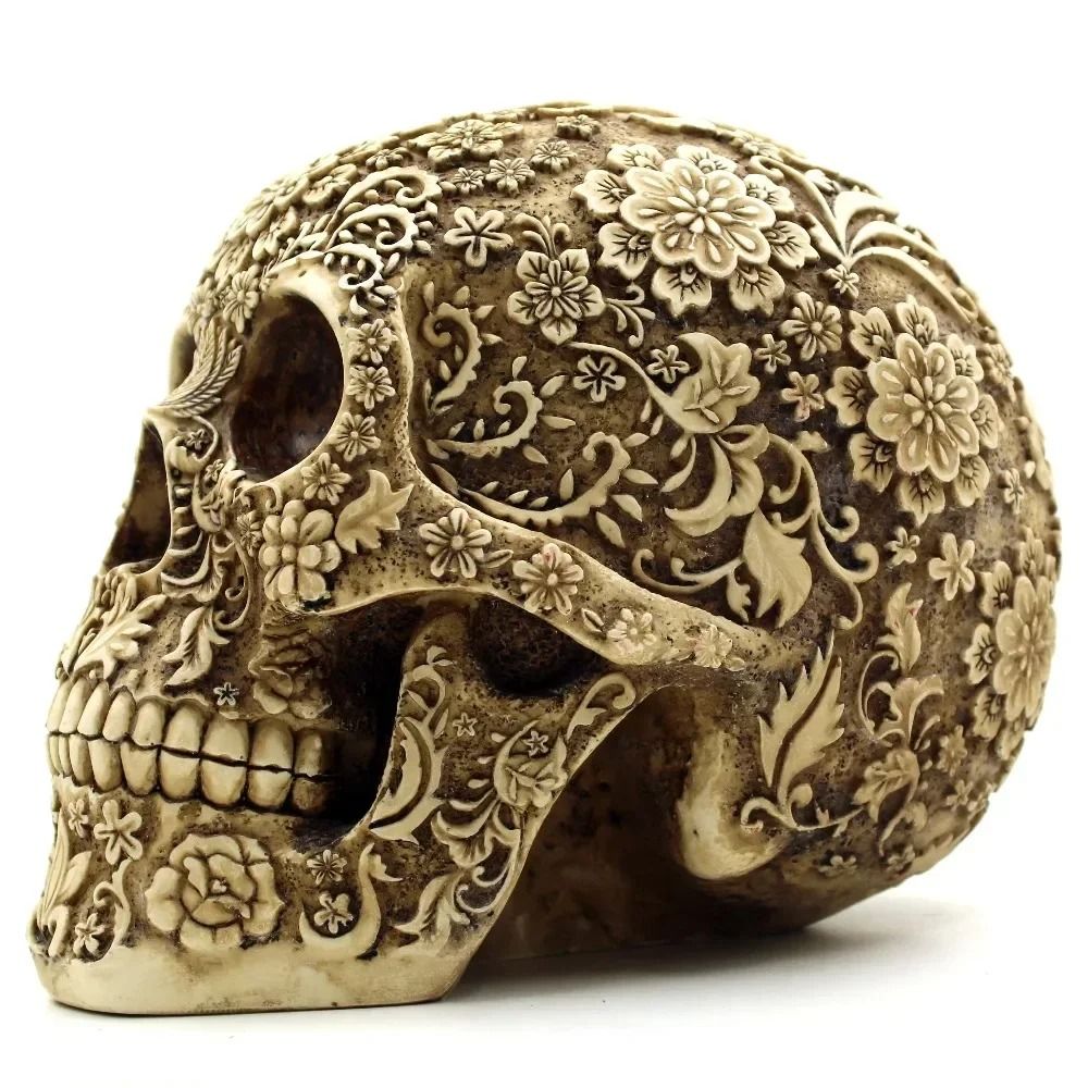 Floral Carved Skull Art HighDefinition Modern Resin Sculpture 2