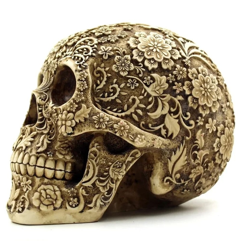Floral Carved Skull Art HighDefinition Modern Resin Sculpture 2