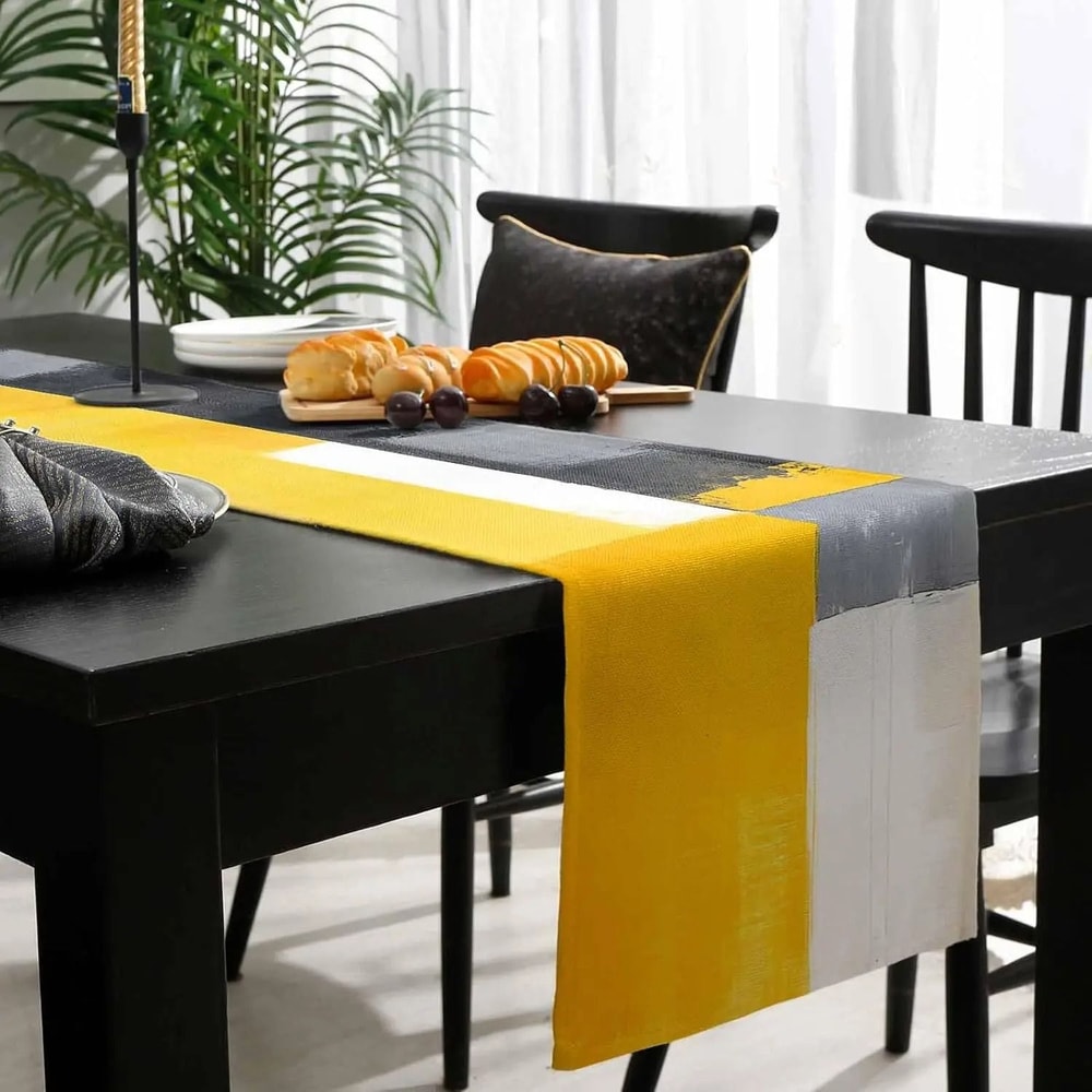 Abstract Yellow Linen Table Runner HighDefinition Modern Geometric Art Textile 3