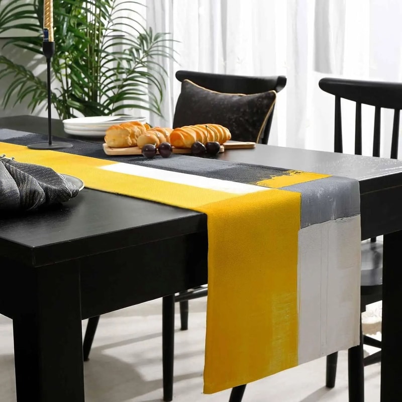 Abstract Yellow Linen Table Runner HighDefinition Modern Geometric Art Textile 3