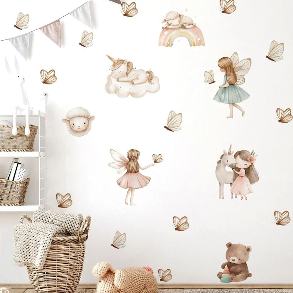 Watercolor Unicorn Fairy Bear Stickers HighDefinition Whimsical Murals For Modern Nursery Sanctuar 0