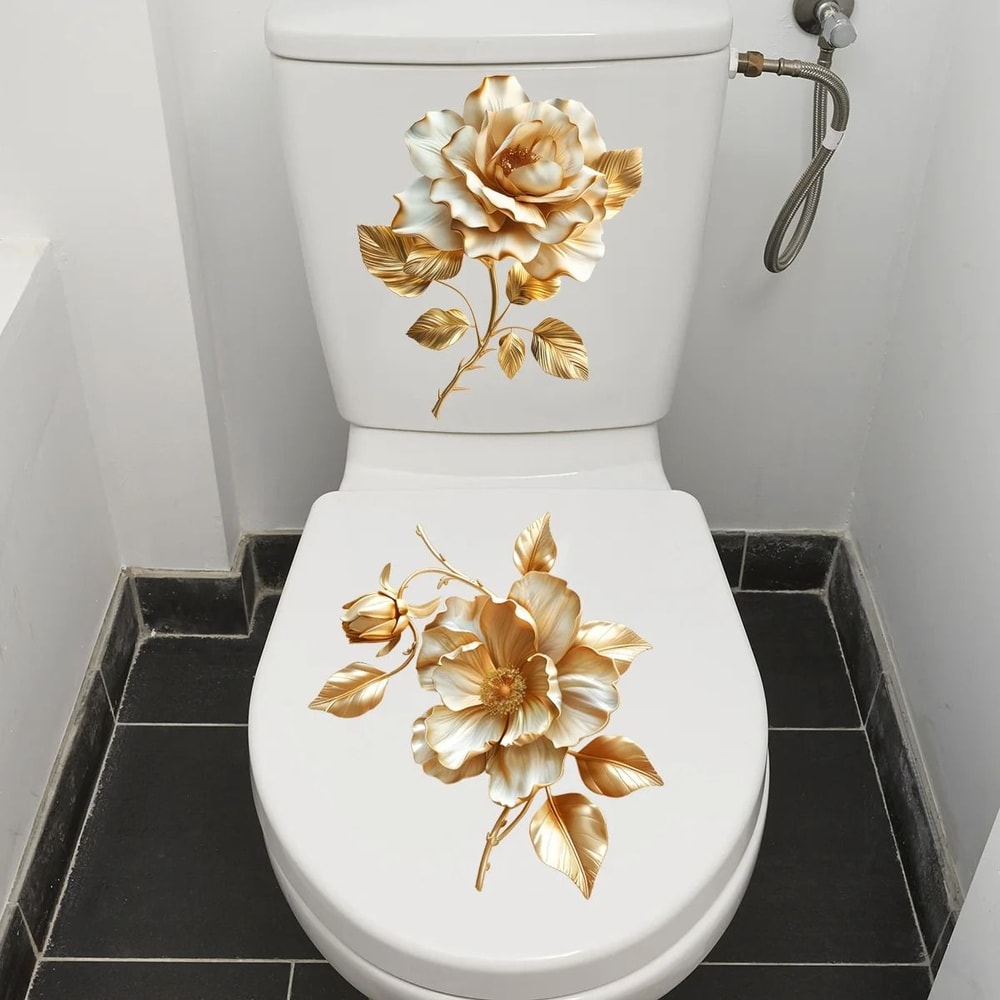 Golden Flower Toilet Sticker HighDefinition Botanical Bathroom Decal 10