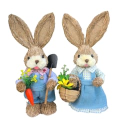 easter straw rabbit duo – high-definition artisanal botanical sculptures