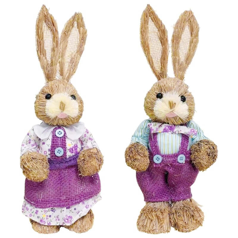 Easter Straw Rabbit Duo HighDefinition Artisanal Botanical Sculptures 9