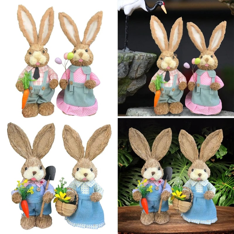 Easter Straw Rabbit Duo HighDefinition Artisanal Botanical Sculptures 4