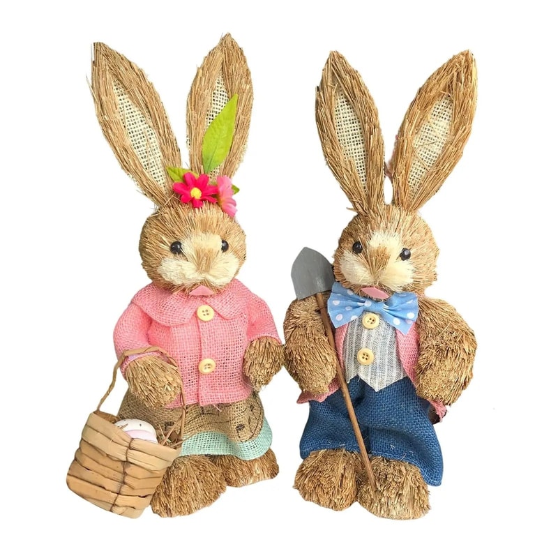 Easter Straw Rabbit Duo HighDefinition Artisanal Botanical Sculptures 6