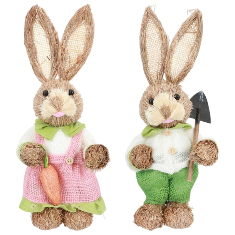 Easter Straw Rabbit Duo HighDefinition Artisanal Botanical Sculptures 7