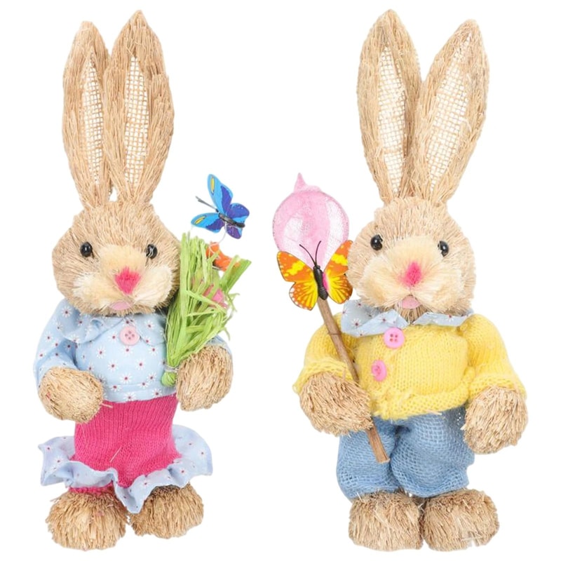 Easter Straw Rabbit Duo HighDefinition Artisanal Botanical Sculptures 8