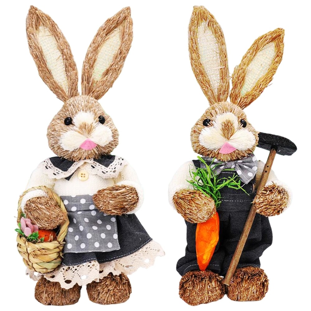 Easter Straw Rabbit Duo HighDefinition Artisanal Botanical Sculptures 10