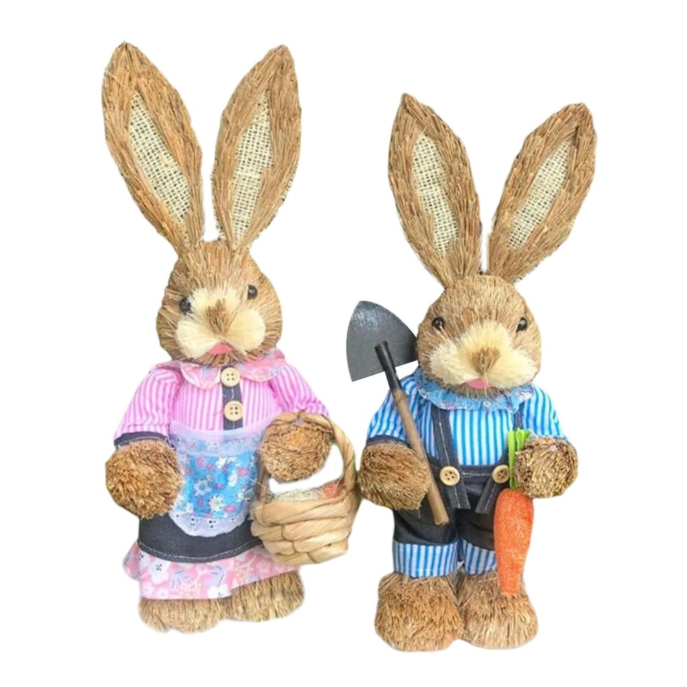 Easter Straw Rabbit Duo HighDefinition Artisanal Botanical Sculptures 11