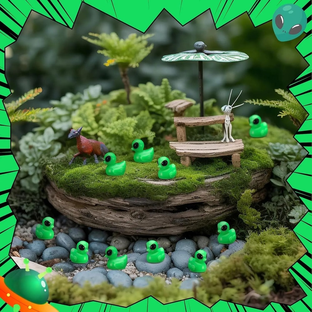 Green Alien Duck Figurines HighDefinition SciFi MicroSculptures 3