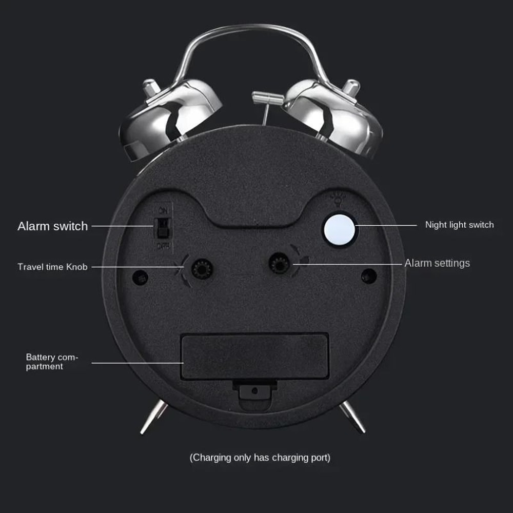 Twin Bell Night Light Alarm Clock HighDefinition Chronometric Metal Sculpture 4