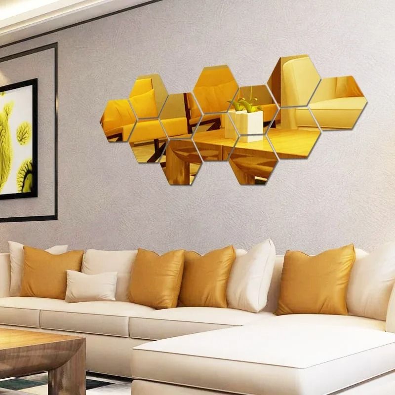 Elite Hexagonal Mosaic Mirror Set HighDefinition Geometric Reflective Sculpture 1