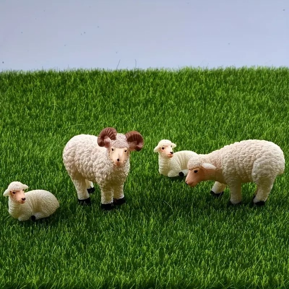 Miniature Sheep Family Set HighDefinition Pastoral Botanical Sculpture 0