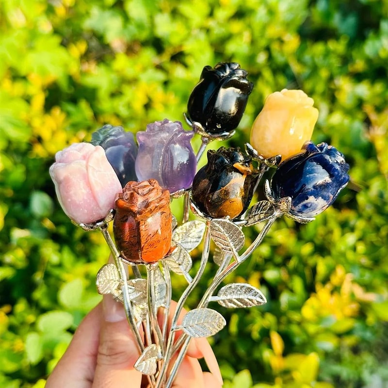 Elegant Carved Crystal Rose HighDefinition Botanical Gemstone Sculpture 0