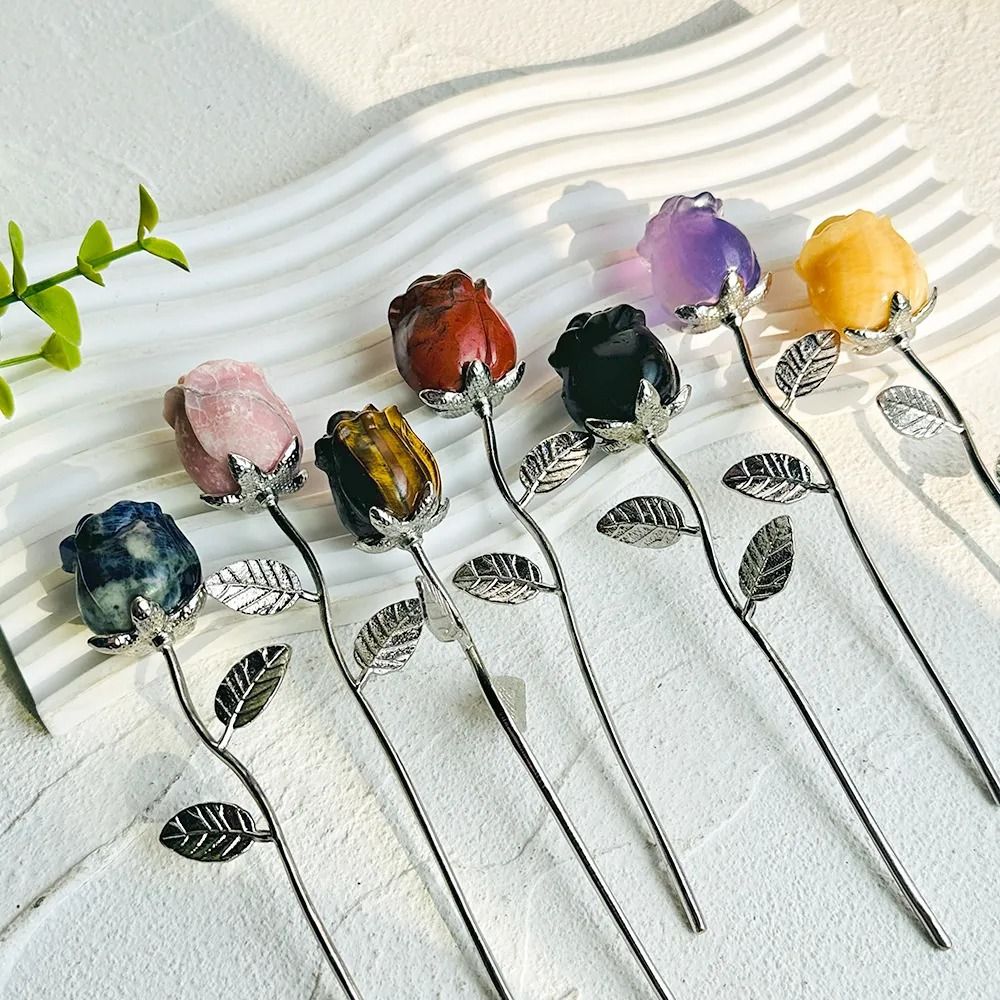 Elegant Carved Crystal Rose HighDefinition Botanical Gemstone Sculpture 2