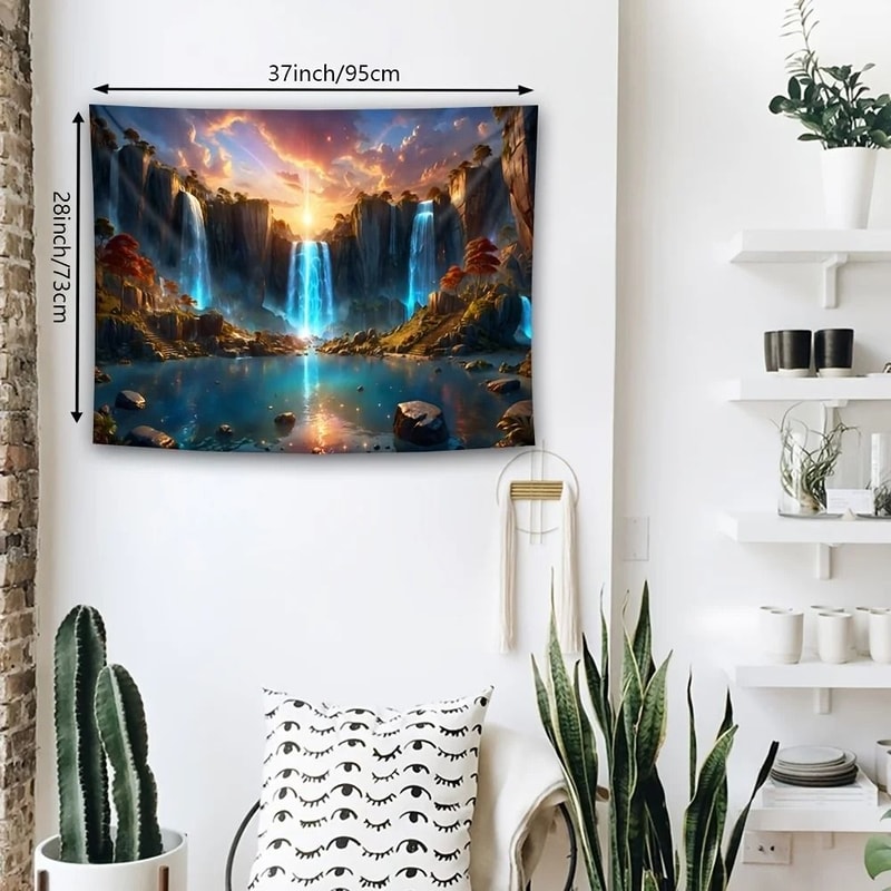 Landscape Waterfall Canyon Tapestry HighDefinition Elemental Architectural Sculpture 3