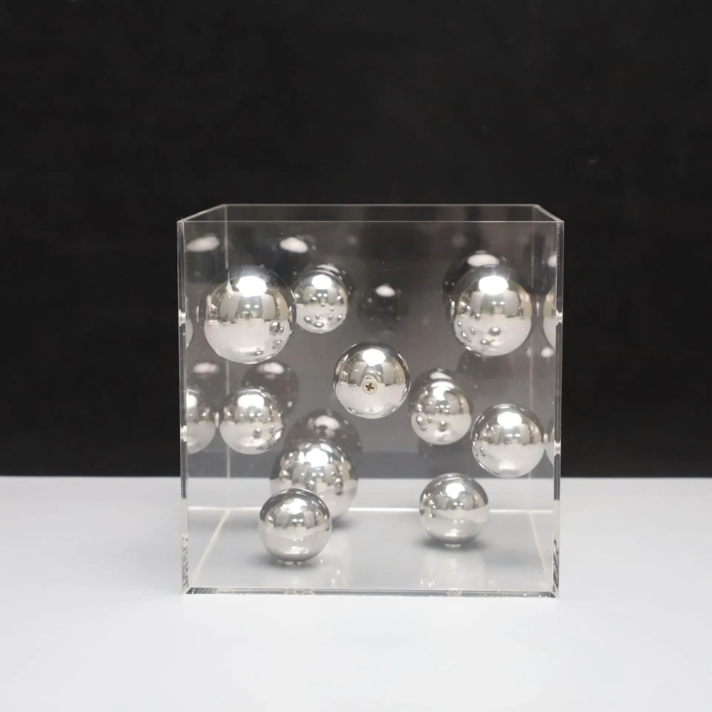 Modern Geometric Metal Ball In Acrylic Box Minimalist Luxury Tabletop Decor For Home And Office 7