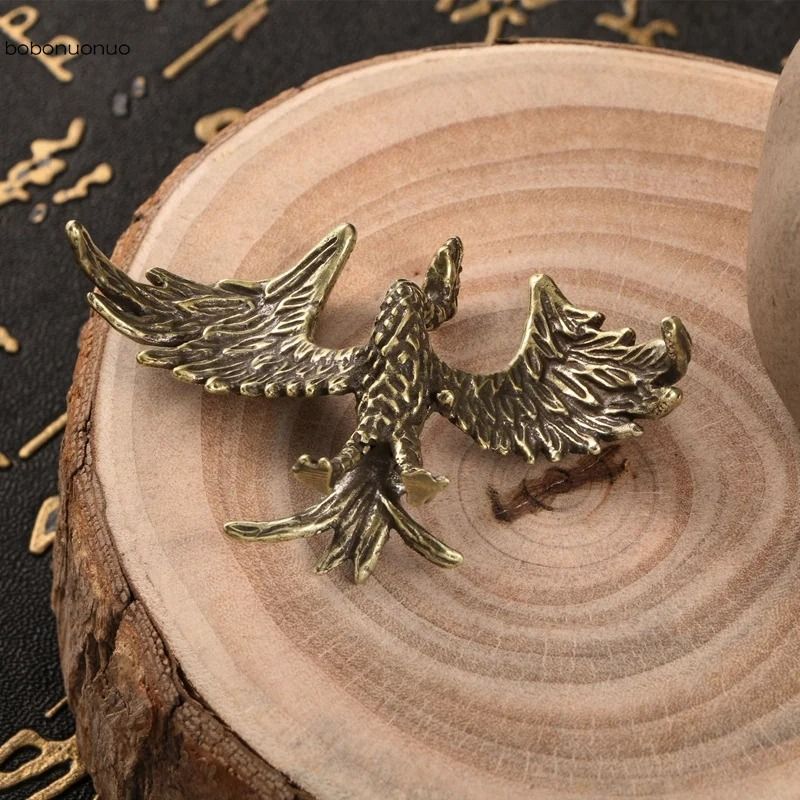Solid Brass Flame Phoenix Statue Retro Feng Shui Decoration Mythical Mythical Beast Desk Ornament 3