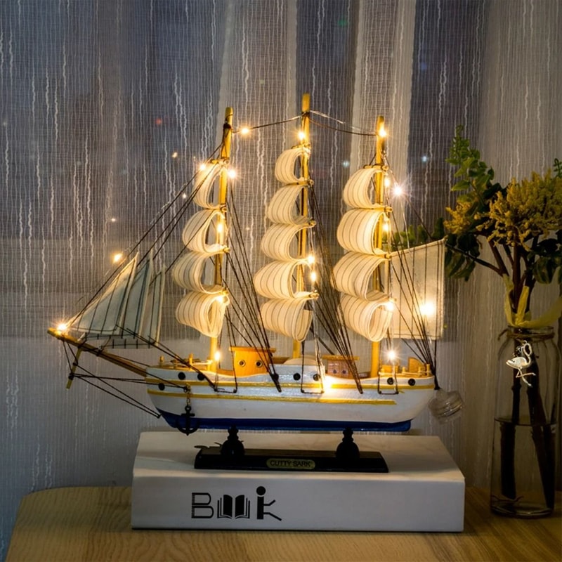 Vintage Wooden Sailboat Model Mediterranean Style Nautical Home Decor And Creative Room Ornament 1