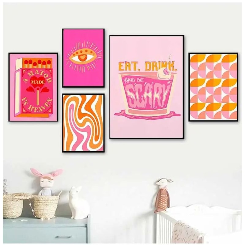 Retro Cocktail Drink Posters Pink Strawberry Lemon Kitchen Bar Decor Minimalist Canvas Wall Art 2