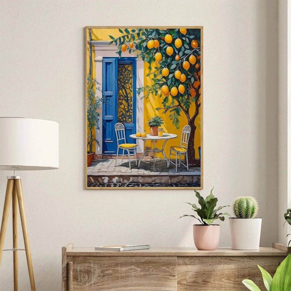 Mediterranean Lemon Tree Prints Italian Landscape Wall Art Modern Cottagecore Canvas Painting For 1