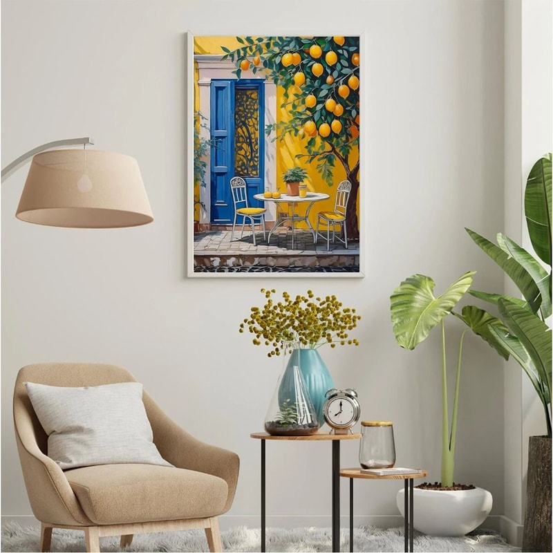 Mediterranean Lemon Tree Prints Italian Landscape Wall Art Modern Cottagecore Canvas Painting For 3