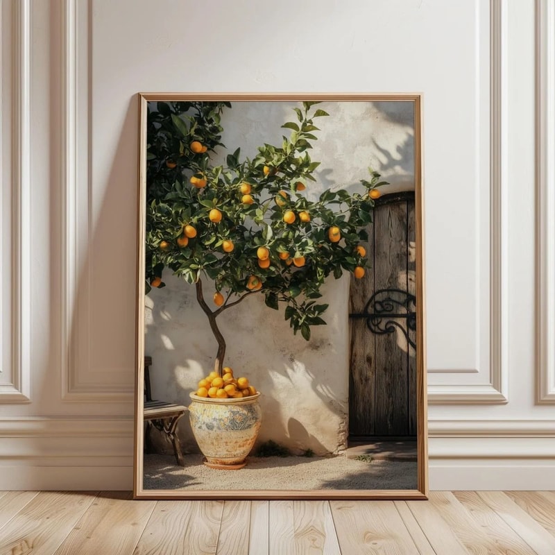 Mediterranean Lemon Tree Prints Italian Landscape Wall Art Modern Cottagecore Canvas Painting For 10