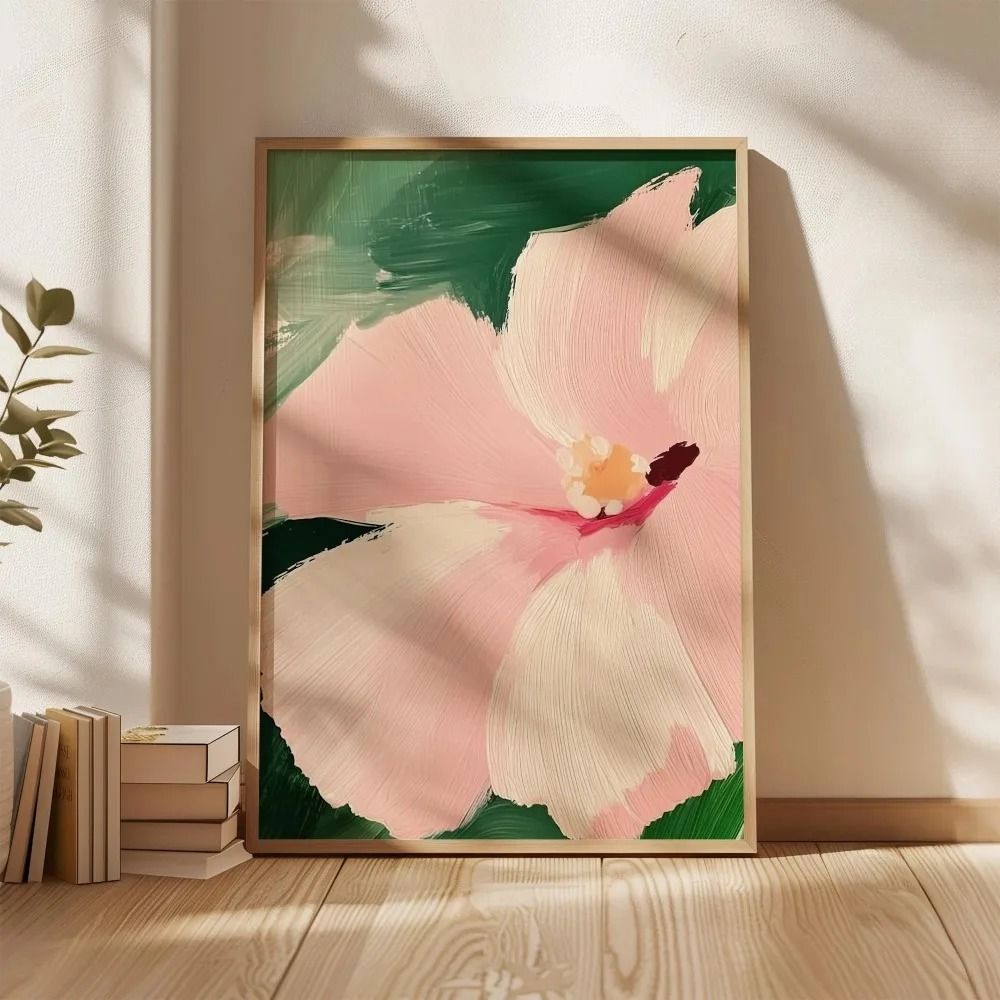 Retro Beige Floral Line Art Minimalist Botanical Canvas Painting Simple Modern Plant Wall Decor F 10