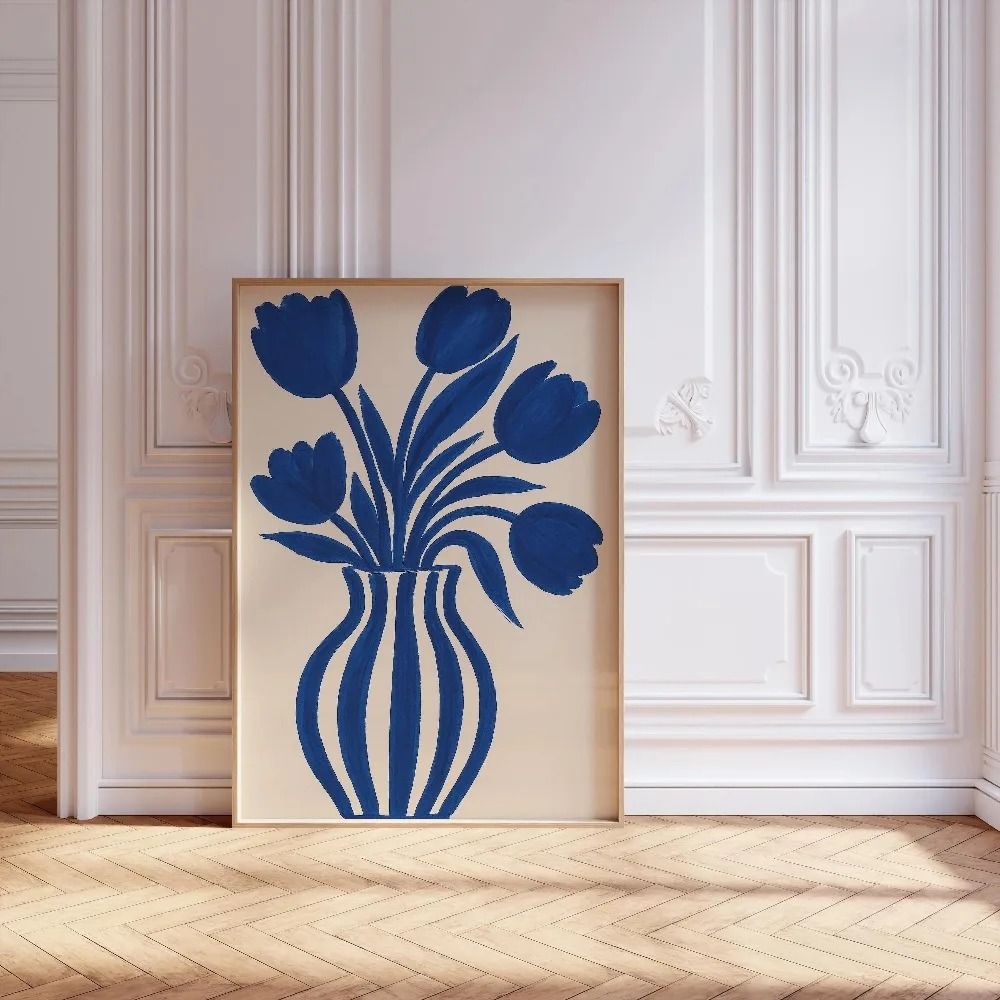 Retro Beige Floral Line Art Minimalist Botanical Canvas Painting Simple Modern Plant Wall Decor F 15