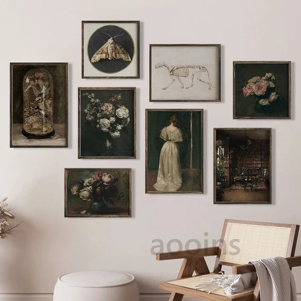 Vintage Moody Owl Painting Dark Academia Cottagecore Nature Prints Witchy Wall Art With Butterfli 2