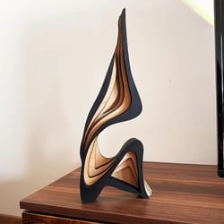 three-dimensional curved wooden art – modern sculptural desktop ornament – large irregular shape artwork