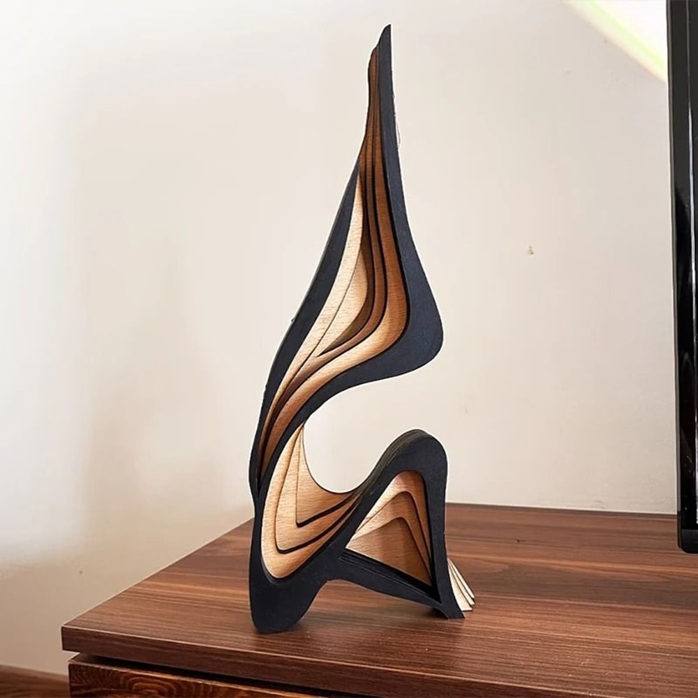 ThreeDimensional Curved Wooden Art Modern Sculptural Desktop Ornament Large Irregular Shape Artwo 1