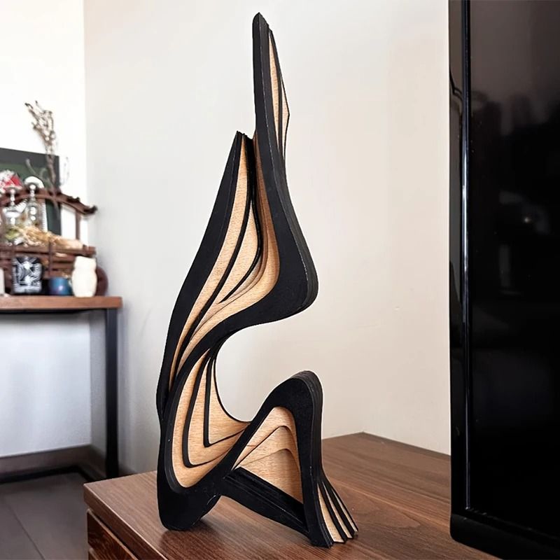 ThreeDimensional Curved Wooden Art Modern Sculptural Desktop Ornament Large Irregular Shape Artwo 3