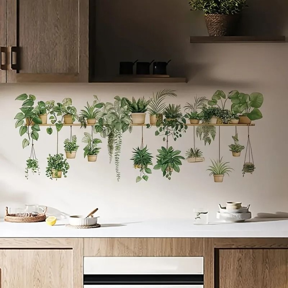 Flower Shelf Wall Decals Potted Plant Furniture Stickers Creative Nature Wall Decor For Living Ro 0