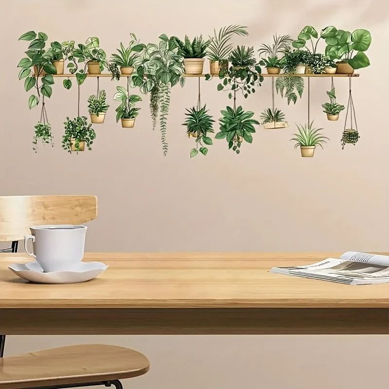 Flower Shelf Wall Decals Potted Plant Furniture Stickers Creative Nature Wall Decor For Living Ro 1